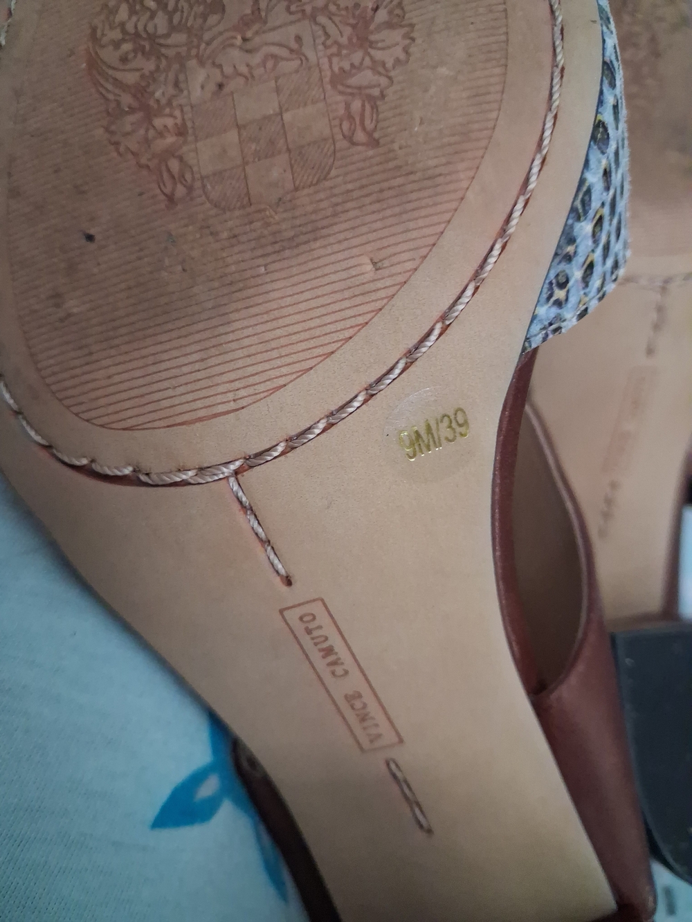 Vince Camuto Brown Leather Slingback Heels with Snake-Print Toe - Picture 7 of 7